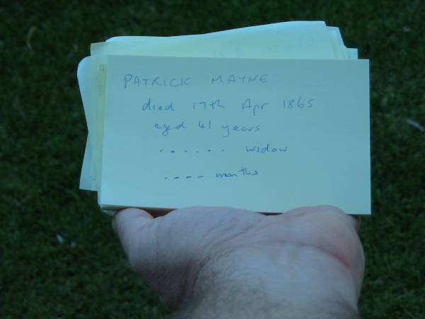 Patrick MAYNE died 17 Apr 1865? aged 41 years,  | [others mentioned but illegible],  | Christ Church (Anglican), Milton, Brisbane  | 
