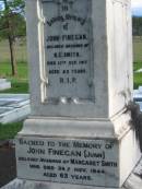 John FINEGAN, husband of K.C. SMITH,
died 13 Sept 1917 aged 82 years;
John FINEGAN (Junr), husband of Margaret SMITH,
died 29 Nov 1944 aged 63 years;
Margaret SMITH,
died 20 Nov 1959;
Sacred Heart Catholic Church, Christmas Creek, Beaudesert Shire
