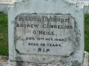 Andrew Cornelius ONEILL,
died 19 Oct 1942 aged 49 years;
Sacred Heart Catholic Church, Christmas Creek, Beaudesert Shire