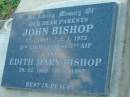 parents;
John BISHOP,
31-1-1895 - 2-1-1973;
Edith Mary BISHOP,
26-12-1895 - 6-4-1987;
Sacred Heart Catholic Church, Christmas Creek, Beaudesert Shire