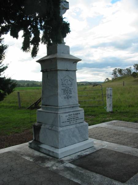 Martin SULLIVAN,  | born County Clare, Ireland,  | died Christmas Creek 29 March 1904 aged 68 years;  | Mary Elizabeth, wife of Martin SULLIVAN,  | died 2 Feb 1921 aged 55 years;  | Martin Bernard SULLIVAN,  | died 5 April 1973 aged 76 years;  | Josephine Julia SULLIVAN,  | died 17 Nov 1996 aged 93 years;  | Sacred Heart Catholic Church, Christmas Creek, Beaudesert Shire  | 