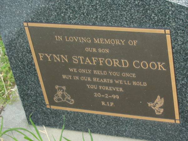 Fynn Stafford COOK, son,  | 20-2-99;  | Sacred Heart Catholic Church, Christmas Creek, Beaudesert Shire  | 