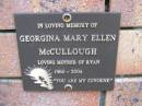 
Georgina Mary Ellen MCCULLOUGH,
mother of Ryan,
1960 - 2004;
Coochiemudlo Island Pine Ridge Chapel collumbarium, Redland Shire

