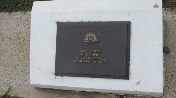 N F IRWIN  | d: 21 Jan 2000 aged 81  |   | Cooloola Coast Cemetery  |   | 