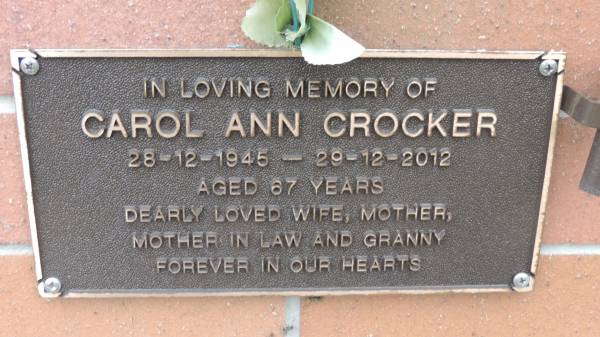 Carol Ann cCROCKER  | b: 28 Dec 1945  | d: 29 Dec 2012 aged 67  |   | Cooloola Coast Cemetery  |   | 