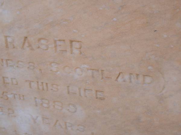 J.D. FRASER  | b: Inverness, Scotland  | d: 25 Dec 1889, aged 42  | Cossack (European and Japanese cemetery), WA  | 