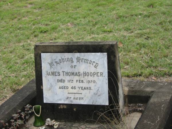 James Thomas HOOPER,  | died 11 Feb 1920 aged 46 years;  | Coulson General Cemetery, Scenic Rim Region  | 