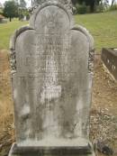 Sarah Jane,
wife of E. FAULKNER,
died 5 July 1886 aged 29 years;
Agnes Susan,
daughter,
died 21 June 1886 aged 6 months;
Coulson General Cemetery, Scenic Rim Region