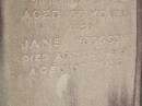 William HODGSON,
native of Cumberland England,
died 17 Sept 1887 aged 66 years;
Jane HODGSON,
died 27 April 1916 aged 92 years;
Coulson General Cemetery, Scenic Rim Region
