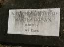 Martha DOMAN,
1830 - 1904;
Coulson General Cemetery, Scenic Rim Region