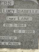 William Leslie John WATERS,
7-6-1918 - 12-9-1993;
Lucy Isabelle WATERS (nee LANE),
20-3-1914 - 12-1-1999;
parents of Marcia, Irene & Peter;
Coulson General Cemetery, Scenic Rim Region