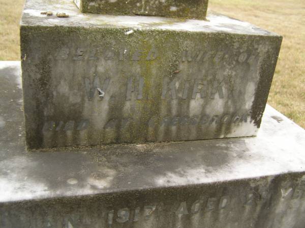 Gertrude Zaidee,  | wife of W.H. KIRK,  | died Cressbrook 9 Jan 1917 aged 23 years;  | Cressbrook Homestead, Somerset Region  | 