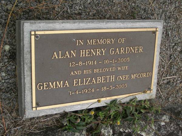 Herbert Prescott GARDNER  | b: Cawnpore 4 Dec 1851  | d: Dingyarra 7 Dec 1938  |   | Ethel Mary GARDNER  | d: 16 Mar 1954  |   | Alan Henry GARDNER  | b: 12 Aug 1914  | d: 16 Jan 2005  | and his wife  | Gemma Elizabeth GARDNER (nee McCORD)  | b: 1 Apr 1924  | d: 18 Mar 2005  |   | Cressbrook Homestead, Somerset Region  | 