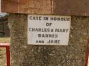 
Charles & Mary BARNES;
Jane;
Crows Nest Methodist Pioneer Wall, Crows Nest Shire
