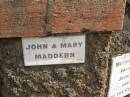 
John & Mary MADDERN;
Crows Nest Methodist Pioneer Wall, Crows Nest Shire

