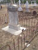 John BRETZ, father,
native of Germany,
died 14 Dec 1904 aged 78 years;
Julia BRETZ, wife mother,
native of Germany,
died 11 June 1905 aged 73 years;
Douglas Lutheran cemetery, Crows Nest Shire