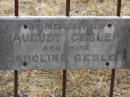 August GESLER;
Caroline GESLER, wife;
Douglas Lutheran cemetery, Crows Nest Shire