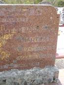 Lucia Cecilia HARTWIG,
died 27 Apr 1966 aged 85 years;
Samuel HARTWIG,
died 6 Nov 1963 aged 82 years;
Douglas Lutheran cemetery, Crows Nest Shire