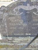 Bertha HARTWIG, 1858 - 1951;
Herman HARTWIG, 1868 - 1934;
Douglas Lutheran cemetery, Crows Nest Shire