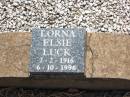 Lorna Elsie LUCK
B: 2 Feb 1916
D: 6 Oct 1996
Drayton and Toowoomba Cemetery