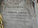 Elizabeth
wife of
Edward LUCK
25 Mar 1890
aged 37
Drayton and Toowoomba Cemetery
