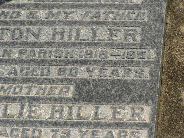 Pastor Anton HILLER,  | husband father,  | minister Dugandan Parish 1919 - 1951,  | died 28 April 1959 aged 80 years;  | Pauline Rosalie HILLER,  | mother,  | died 4 March 1963 aged 79 years;  | Dugandan Trinity Lutheran cemetery, Boonah Shire  | 