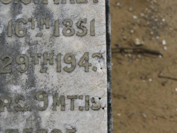 Alvenia Frances KREY,  | killed by motorcar 1 April 1932 aged 39 years;  | Allvine C.O. KREY,  | born 16 Oct 1851,  | died 29 July 1943 aged 91 years 9 months;  | Dugandan Trinity Lutheran cemetery, Boonah Shire  | 