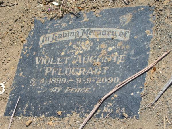 Violet Auguste PFLUGRADT,  | 8-4-1899 - 9-9-2000;  | Dugandan Trinity Lutheran cemetery, Boonah Shire  | 