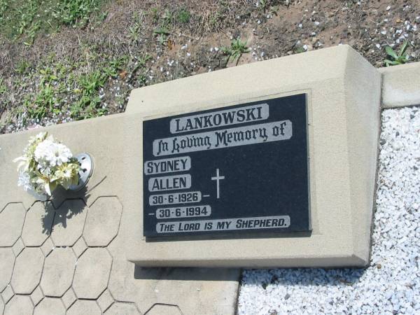 Sydney Allen LANKOWSKI,  | 30-6-1926 - 30-6-1994;  | Dugandan Trinity Lutheran cemetery, Boonah Shire  | 