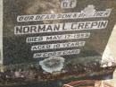 
Norman L. CREPIN,
son brother,
died 17 May 1958 aged 10 years;
Dugandan Trinity Lutheran cemetery, Boonah Shire
