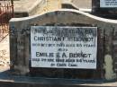 Christian F H BERNDT
16 Oct 1939, aged 85
Emilie J A BERNDT
3 Dec 1945, aged 84
Eagleby Cemetery, Gold Coast City