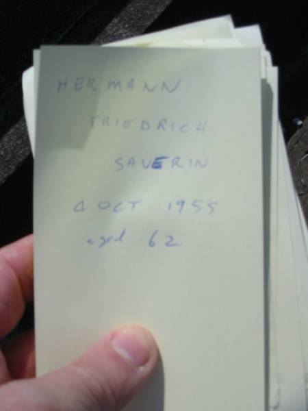 Hermann Friedrich SAVERIN  | 4 Oct 1955, aged 62  | Eagleby Cemetery, Gold Coast City  | 