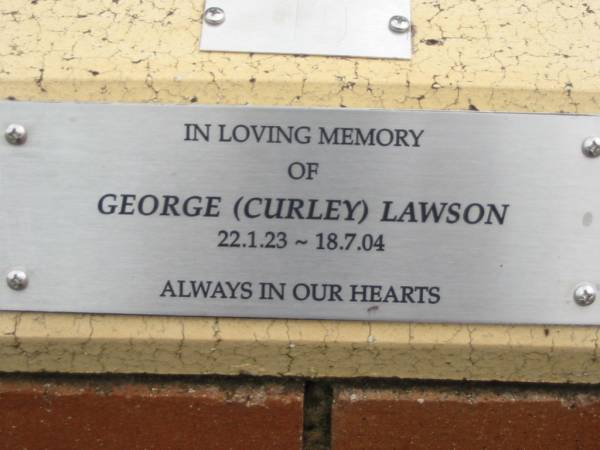 George (Curley) LAWSON,  | 22-1-23 - 18-8-04;  | St Luke's Anglican Church, Ekibin, Brisbane  | 