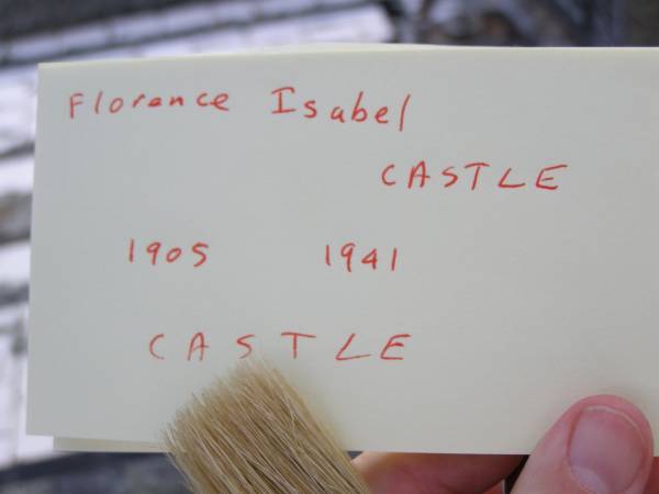 Florence Isabel CASTLE, wife,  | 1905 - 1941;  | Emu Creek cemetery, Crows Nest Shire  | 