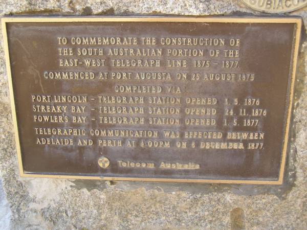 East-West Telegraph Service memorial,  | Eucla willage,  | Nullarbor Plain,  | Eyre Highway,  | Western Australia  | 