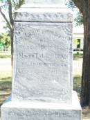 T.J. LOGAN, husband,
killed in action Quinns Post Gallipoli
7 Aug 1915;
Percy, infant son,
died 23 Sept 1908;
erected by wife & children;
Beatrice May, wife of T.J. LOGAN,
died 18 June 1959 aged 82 years;
Robert Stoddart,
1909 - 1975,
son of T.J.& B.M. LOGAN,
husband of Myrtle,
father of Patricia, Annette, Roberta & Judith;
Forest Hill Cemetery, Laidley Shire