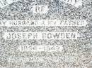 Joseph BOWDEN, husband father,
1884 - 1942;
Nellie BOWDEN, mother,
1884 - 1953;
Forest Hill Cemetery, Laidley Shire