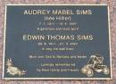 
Audrey Mabel SIMS (nee Hillier)
7.7.1917 - 13.6.1997
Edwin Thomas SIMS
23.8.1911 - 27.3.2007
Mum and dad to Barbara and Helen
Gheerulla cemetery, Maroochy Shire
Copyright: Meldrums of Gheerulla
