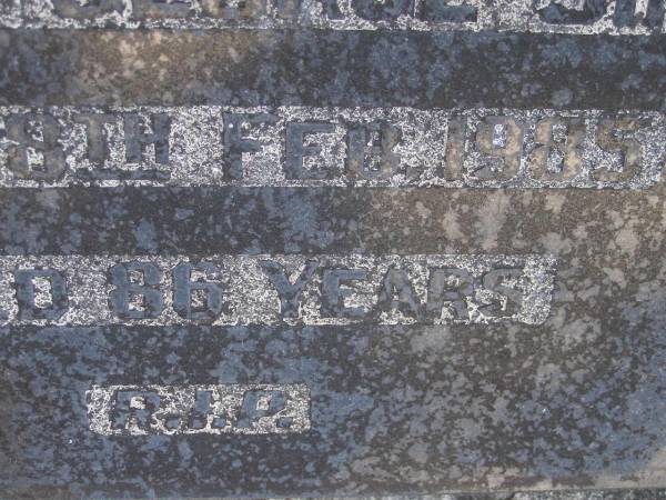 Alfred George SIMS, brother uncle,  | died 18 Feb 1985 aged 86 years;  | Gheerulla cemetery, Maroochy Shire  | 