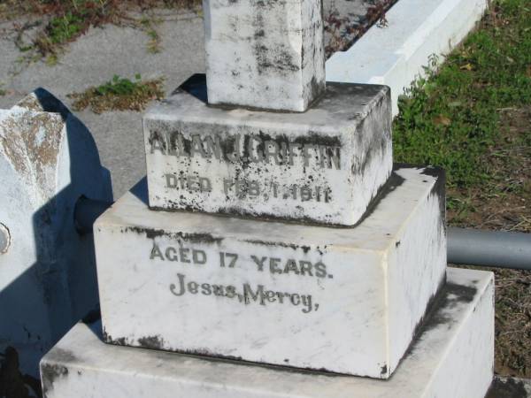 Allan J. GRIFFIN, died 1 Feb 1911 aged 17 years;  | Glamorgan Vale Cemetery, Esk Shire  | 