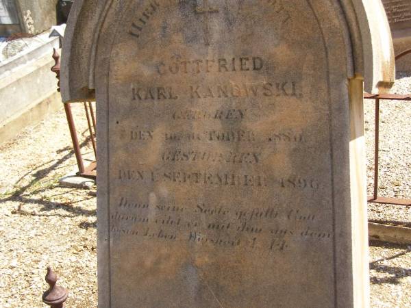 Gottfried Karl KANOWSKI,  | born 30 Oct 1880,  | died 1 Sept 1896;  | Glencoe Bethlehem Lutheran cemetery, Rosalie Shire  | 