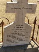 Sarah KANOWSKI,
died 10 July 1919 aged 13 years;
Glencoe Bethlehem Lutheran cemetery, Rosalie Shire