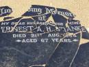 Ernest A.H. STANKE,
husband father,
died 21 Aug 1964 aged 67 years;
Glencoe Bethlehem Lutheran cemetery, Rosalie Shire