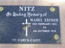 Mabel Esther NITZ,
12 Feb 1910 - 4 Oct 1996;
Glencoe Bethlehem Lutheran cemetery, Rosalie Shire