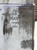 James DEERAN,
died 21 Nov 1928 aged 79 years;
Margaret, wife,
died 8 Dec 1939 aged 81 years;
Mary, daughter,
died 27 Dec 1928;
Gleneagle Catholic cemetery, Beaudesert Shire