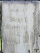 Mole BYRNE,
died 23 Sept 1966 aged 87 years;
Bessie, wife of Mole BYRNE,
died 18 July 1952 aged 64 years;
Gleneagle Catholic cemetery, Beaudesert Shire