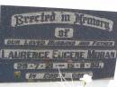 Laurence Eugene MORAN, husband father,
29-7-21 - 15-6-90;
Gleneagle Catholic cemetery, Beaudesert Shire