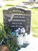 Irene Elizabeth ELLIS,
wife mother,
died 5-1-70 aged 59 years;
Gleneagle Catholic cemetery, Beaudesert Shire