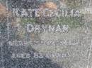 James DRYNAN, husband father,
died 16 July 1953 aged 82 years;
Kate Cecilia DRYNAN,
died 28 March 1954 aged 83 years;
Gleneagle Catholic cemetery, Beaudesert Shire