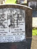 Josephine Amelia SLATER,
died 28 Sept 1916 aged 45 years;
Mary Ellen HAYES,
died 29 May 1959 aged 80 years;
James HAYES,
died 18 Feb 1917 aged 72 years;
Mary HAYES,
died 16 Dec 1929 aged 75 years;
Owen Eugene HAYES,
killed in action France
24 April 1917 aged 24 years;
Gleneagle Catholic cemetery, Beaudesert Shire